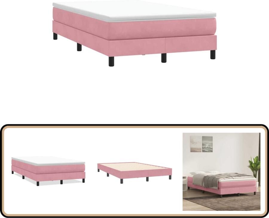 VidaXL Boxspring zonder matras fluweel roze 120x210 cm