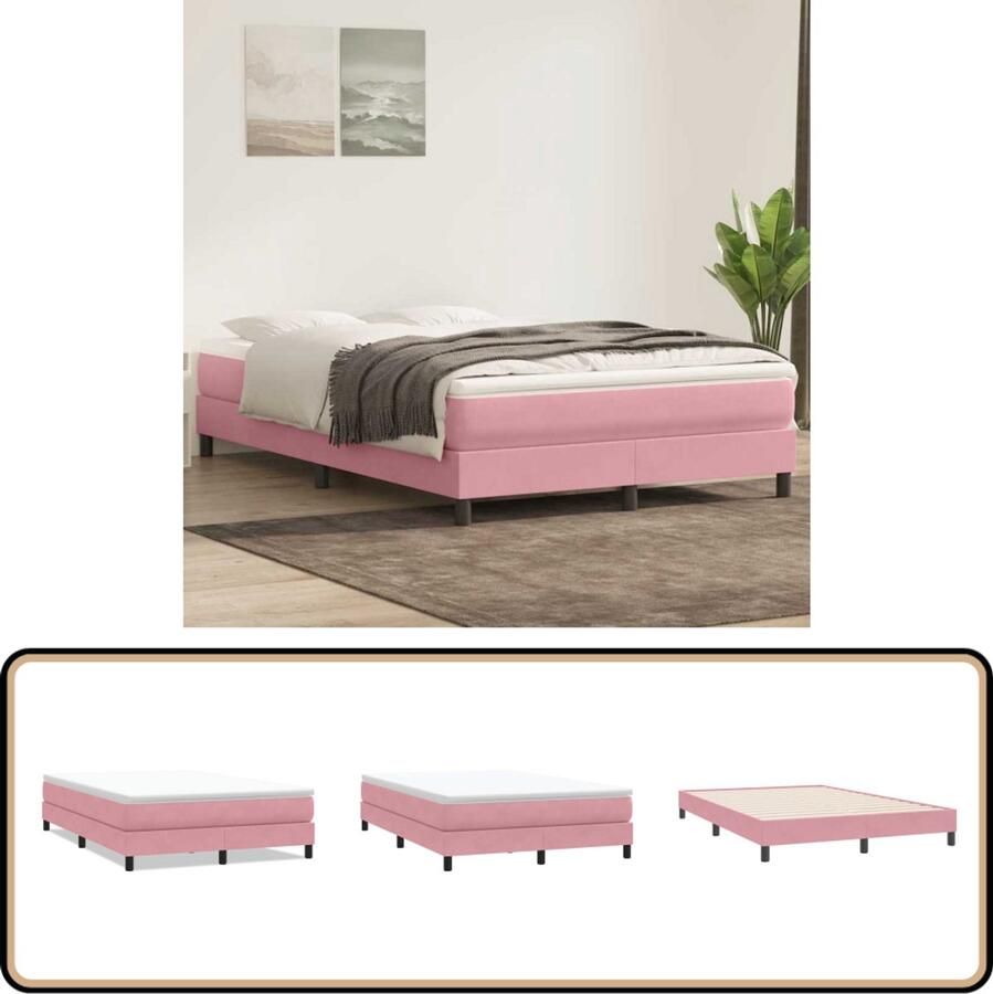 VidaXL Boxspring zonder matras fluweel roze 140x220 cm