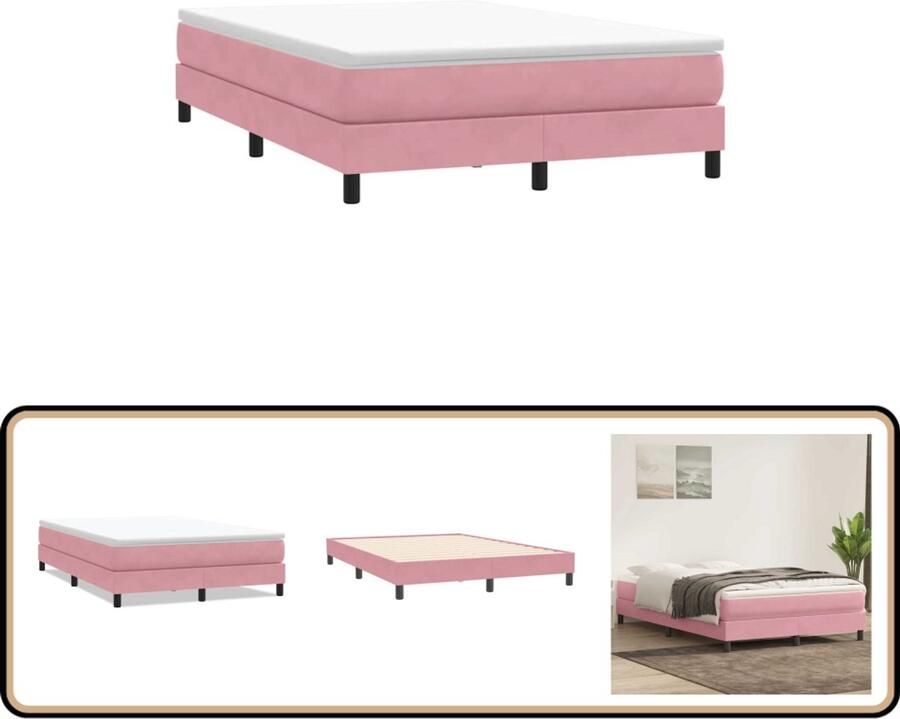 VidaXL Boxspring zonder matras fluweel roze 160x210 cm