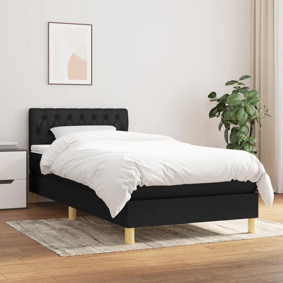 VidaXL Boxspring Zwart 100x200 cm Inclusief Matras Boxspringbed Boxspring Slaapkamerinrichting Tweepersoonsbed Bed Met Hoofdbord Zware Boxspring Zwarte Boxspring - Foto 2