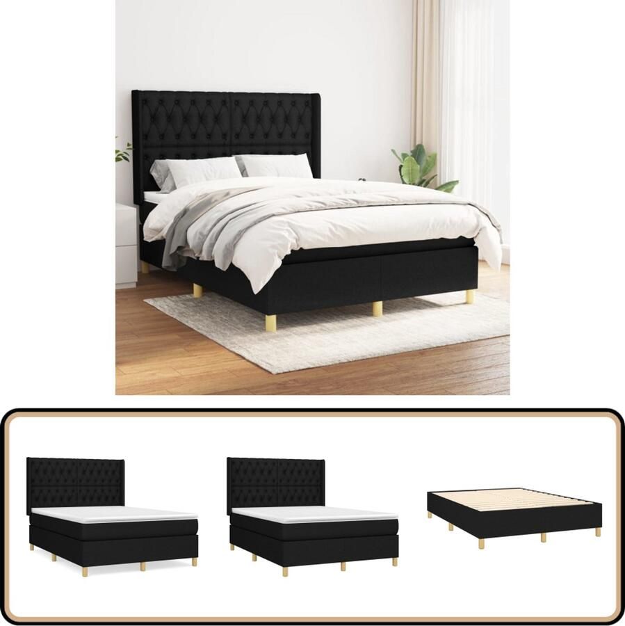 VidaXL Boxspring Zwart 140x190 cm Inclusief Matras Boxspring Bed Boxspring Slaapkamer Meubels Tweepersoons Bed Stapelbare Bedden Design Bed Modern Bed Zwarte Bed