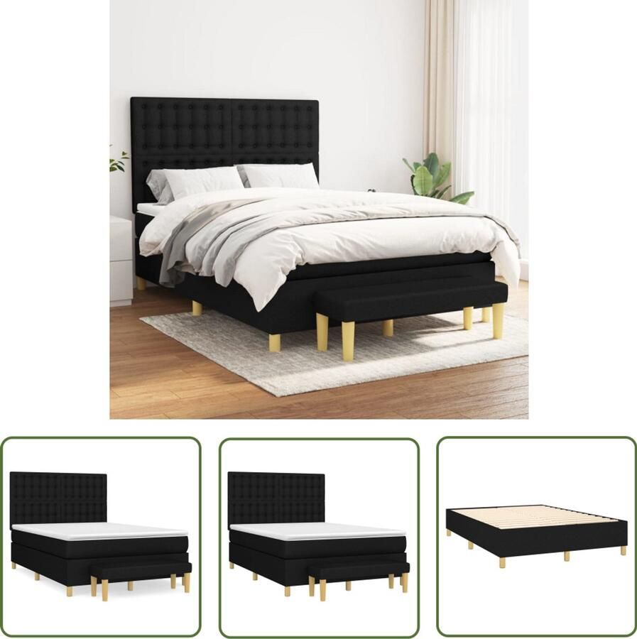 VidaXL Boxspring Zwart 140x190 cm Inclusief Matras Boxspringbed Boxspring Slaapkamerinrichting Tweepersoonsbed Zwarte Bedden Adjustable Headboard Pocketveermatras Middenhard Matras Huidgevend Topmatras Multifunctionele Bank