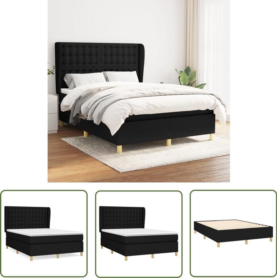 VidaXL Boxspring Zwart 140x200 cm Inclusief Matras Boxspringbed Pocketvering Slaapcomfort Verstelbare Hoofdbord Zwarte Boxspring Middelduurzame Matras Ademends Bed