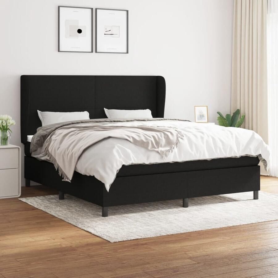 VidaXL Boxspring Zwart 160x200 cm Comfortabel Boxspring Bed Frame Slaapcomfort Pocketveer Matras Zware Houten Poten Hoofdbord Adjustable Headboard Modern Design Zwart - Foto 2
