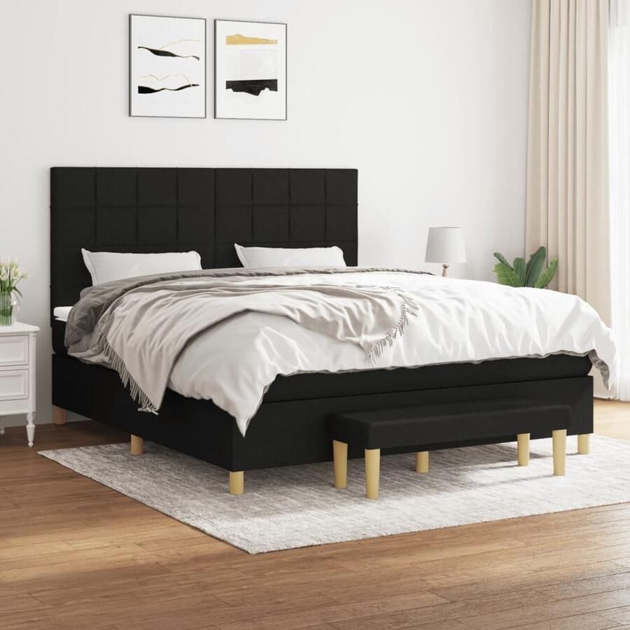 VidaXL Boxspring Zwart 160x200 cm Inclusief Matras Boxspring Bed Boxspring Kopen Tweepersoons Bed Groot Bed Zware Boxspring Pocketed Veren Matras Hard Matras Zachte Topper Stapelbare Bank - Foto 2