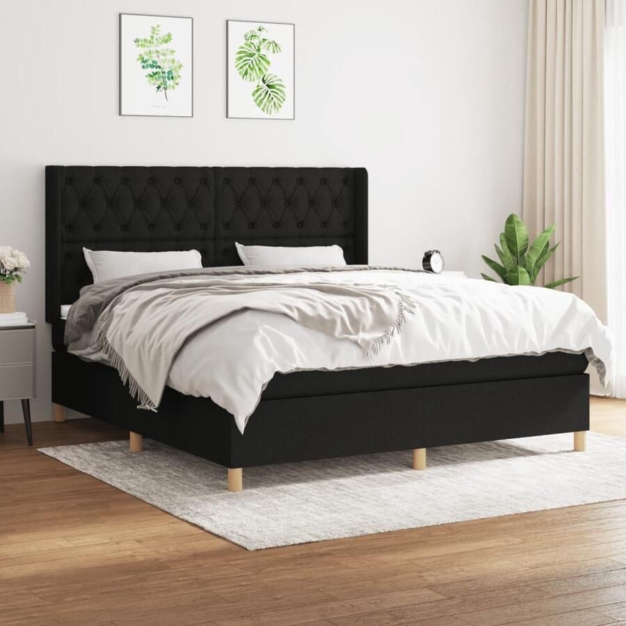 VidaXL Boxspring Zwart 160x200 cm Inclusief Matras Boxspringbed Boxspring Tweepersoonsbed Slaapcomfort Pocketing Matras Hardheid Middelmatig Zware Constructie Frame Zwart - Foto 2