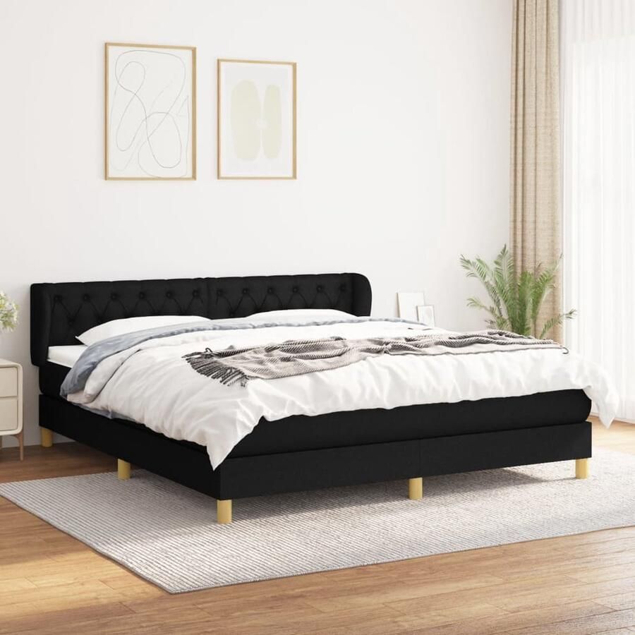 VidaXL Boxspring Zwart 160x200 cm Inclusief Matras Boxspringbed Boxspring Tweepersoonsbed Zitzakken Hoofdbord Pocketed Spring Mattress Medium Firm Mattress Black Bedroom Furniture - Foto 2