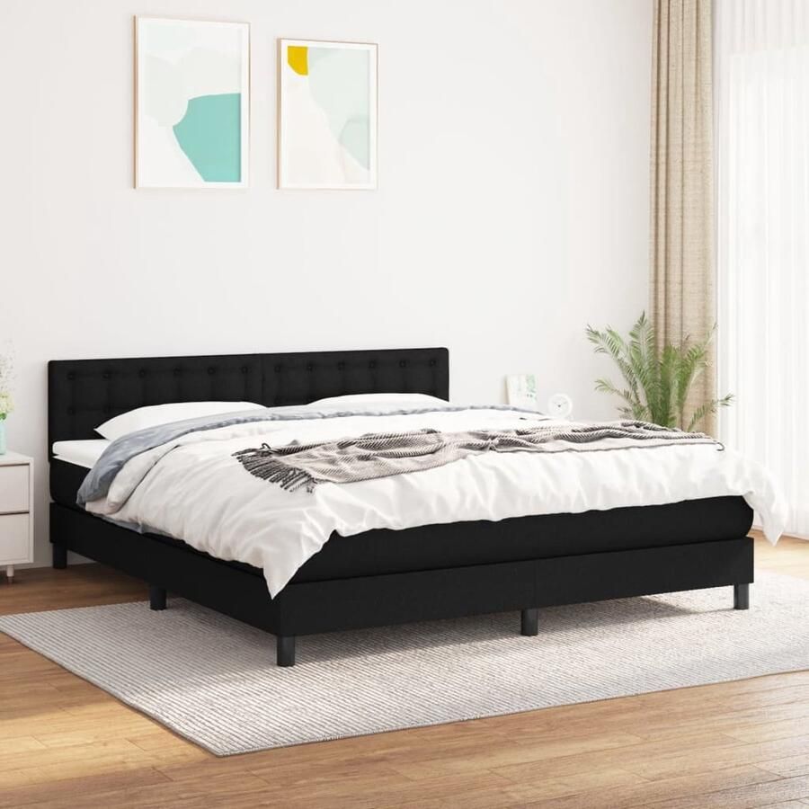 VidaXL Boxspring met matras Stof Zwart 180x200 cm Boxspringbed Boxspring Tweepersoonsbed Bed Frame Zithoek Bed Stapelbare Bedden Elektrisch Verstelbaar Bed King Size Bed Queen Size Bed Groot Bed Compact Bed - Foto 2