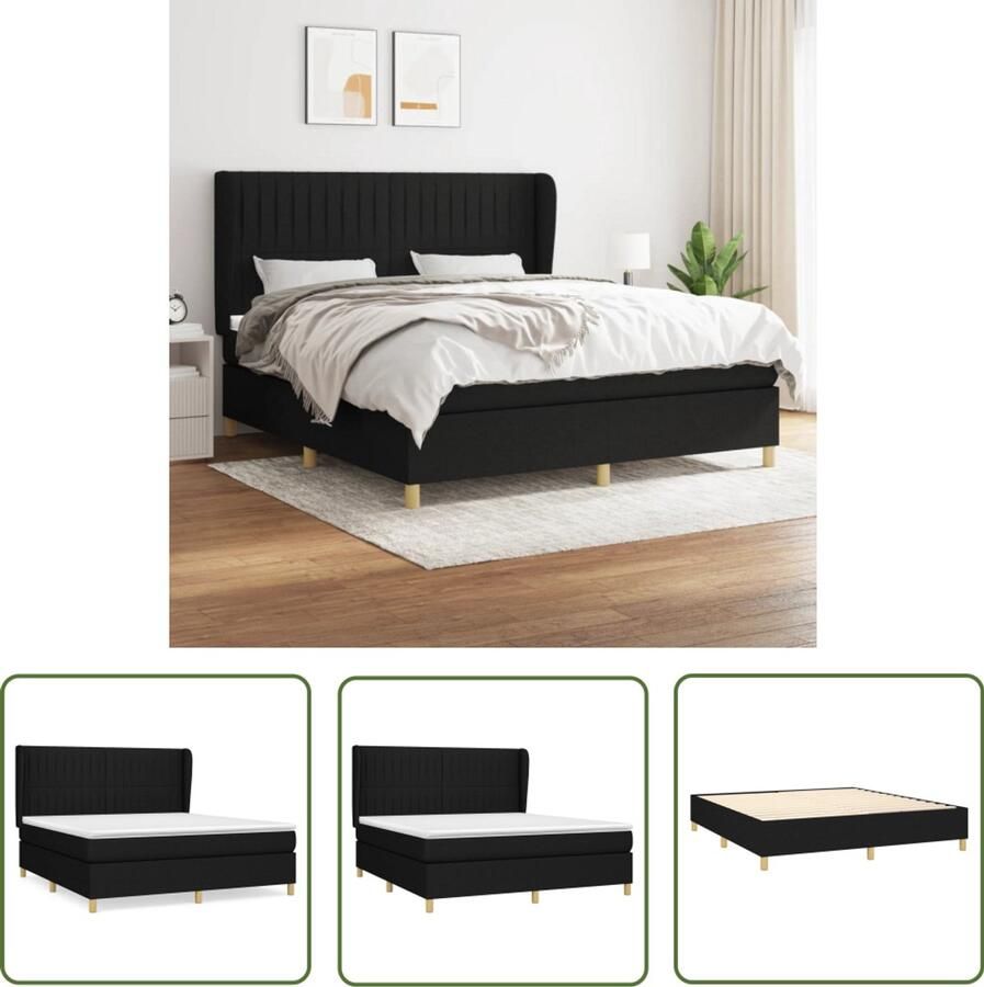 VidaXL Boxspring Zwart 180x200 cm Inclusief Matras Boxspringbed Boxsprings Slaapkamerinrichting Tweepersoonsbed King Size Bed Elektrisch Verstelbare Hoofdbord Pocketing Matras Middelhard Matras