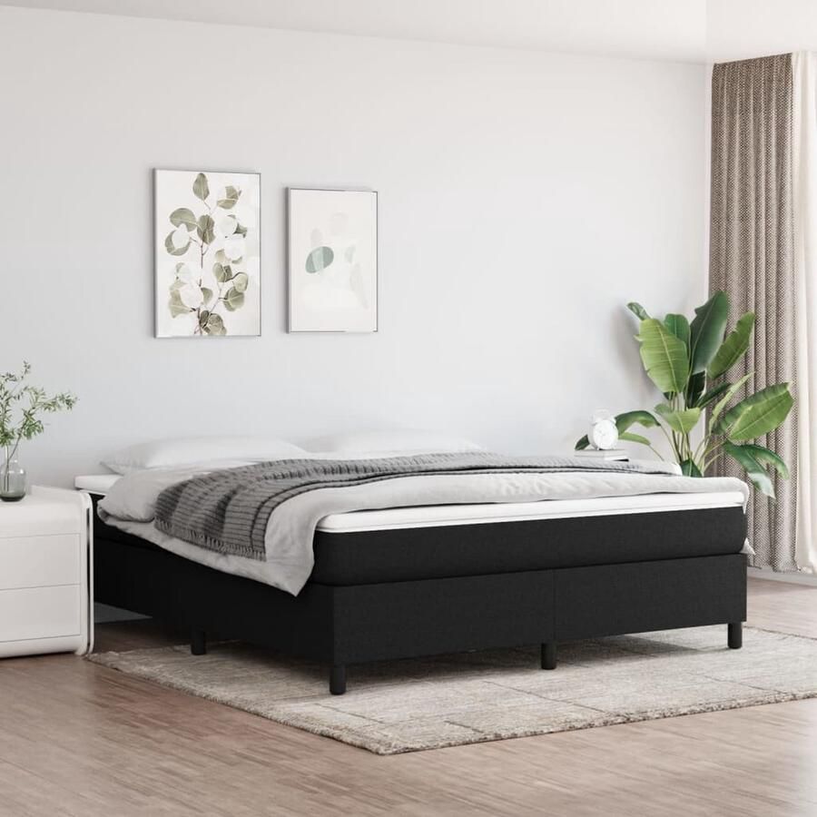 VidaXL Bedframe Stof Zwart 180x200 cm Boxspring Frame Bed Frame Tweepersoons Bed Zwarte Bed Houten Bed Stoffen Bed Multiplex Lattenbodem Stabiel Bed Comfortabel Bed Goedkope Bed - Foto 2