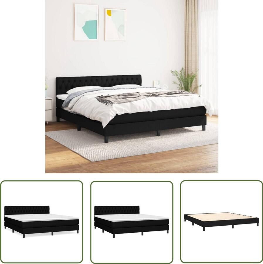 VidaXL Boxspring Zwart 180x200 cm Inclusief Matras Boxspringbed Luxe Bed Verstelbare Hoofdbord Pocketvering Matras Middelharde Ondersteuning Huidgevend Topmatras Zwart