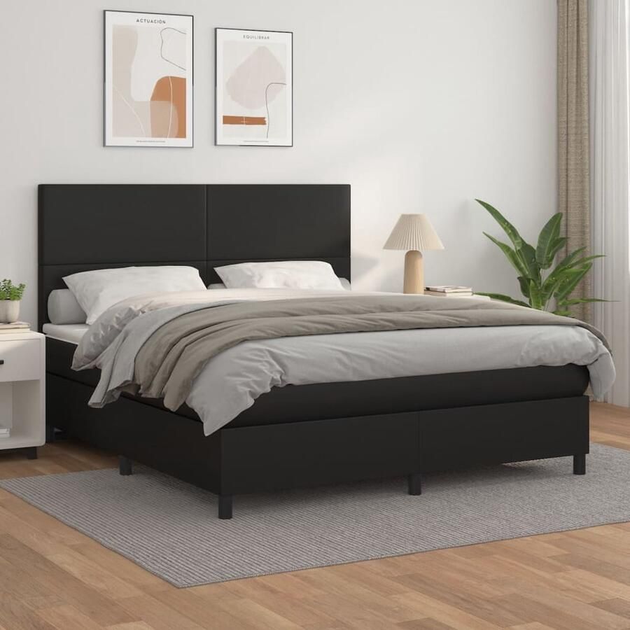 VidaXL Boxspring Kunstleer Zwart 160x200 cm Boxspring Bed Slaapcomfort Boxspring Bed Frame Kunstleder Bed Tweepersoonsbed Groot Bed Zware Boxspring - Foto 2