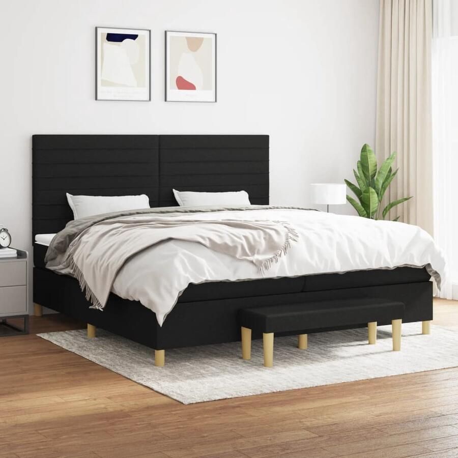 VidaXL Boxspring Zwart 200x200 cm Inclusief Bankje Boxspringbed Boxspring Tweepersoonsbed Slaapcomfort Pocketveermatras Middenhard Zware Constructie Designbed Moderne Slaapkamer - Foto 2