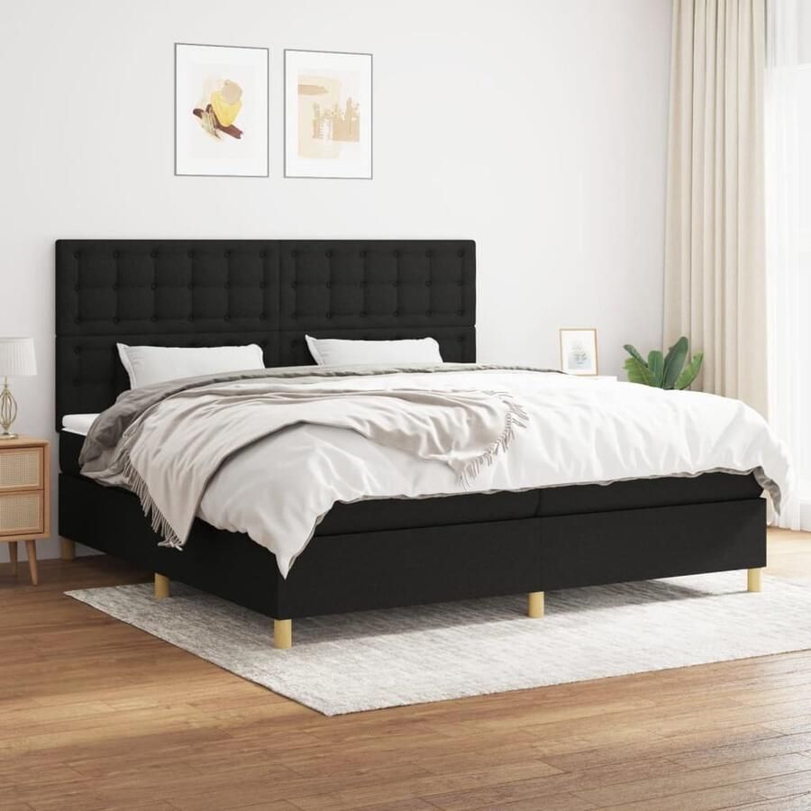 VidaXL Boxspring Zwart 200x200 cm Inclusief Matras Boxspringbed Boxspring Tweepersoonsbed Slaapcomfort Pocketvering Middenhard Zware Uitvoering Hoofdbord Frame - Foto 2
