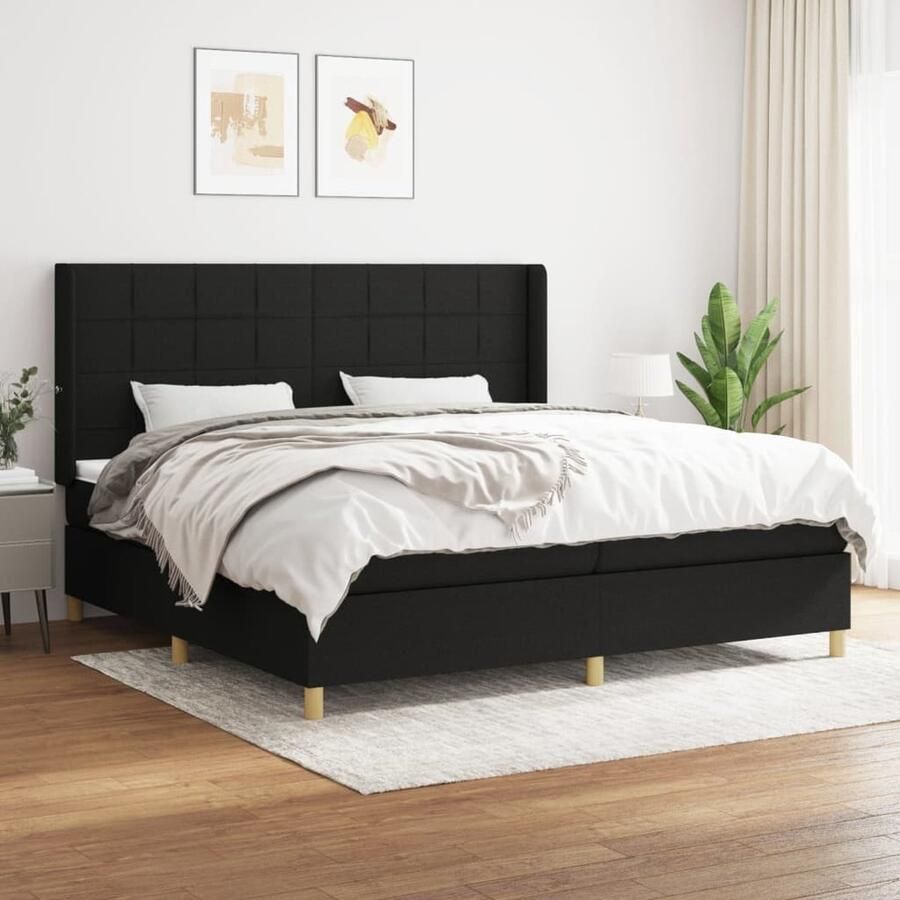 VidaXL Boxspring Zwart 200x200 cm Inclusief Matras Boxspringbed Boxspring Tweepersoonsbed Zitzakken Hoofdbord Pocketed Spring Mattress Medium Firm Mattress Black Bed Frame - Foto 2