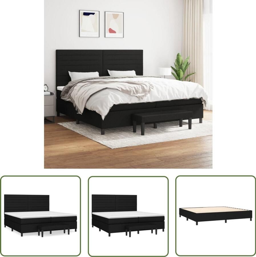 VidaXL Boxspring Zwart 200x200 cm Inclusief Matras Boxspringbed Boxsprings Tweepersoonsbed King Size Bed Slaapcomfort Pocketed Spring Mattress Adjustable Headboard Zitzak