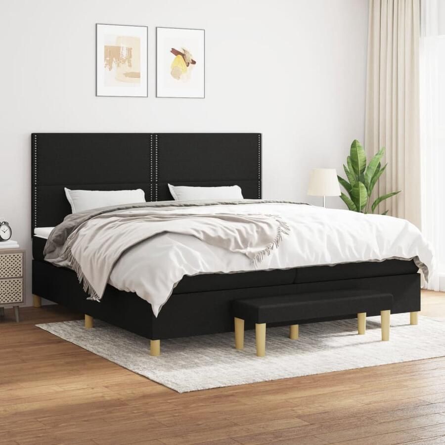 VidaXL Boxspring Zwart 200x200 cm Inclusief Matras Boxspringbed Luxe Boxspring Met Bank Tweepersoons Bed Zwarte Boxspring Pocketveer Matras Middelhard Matras Zitzak - Foto 2