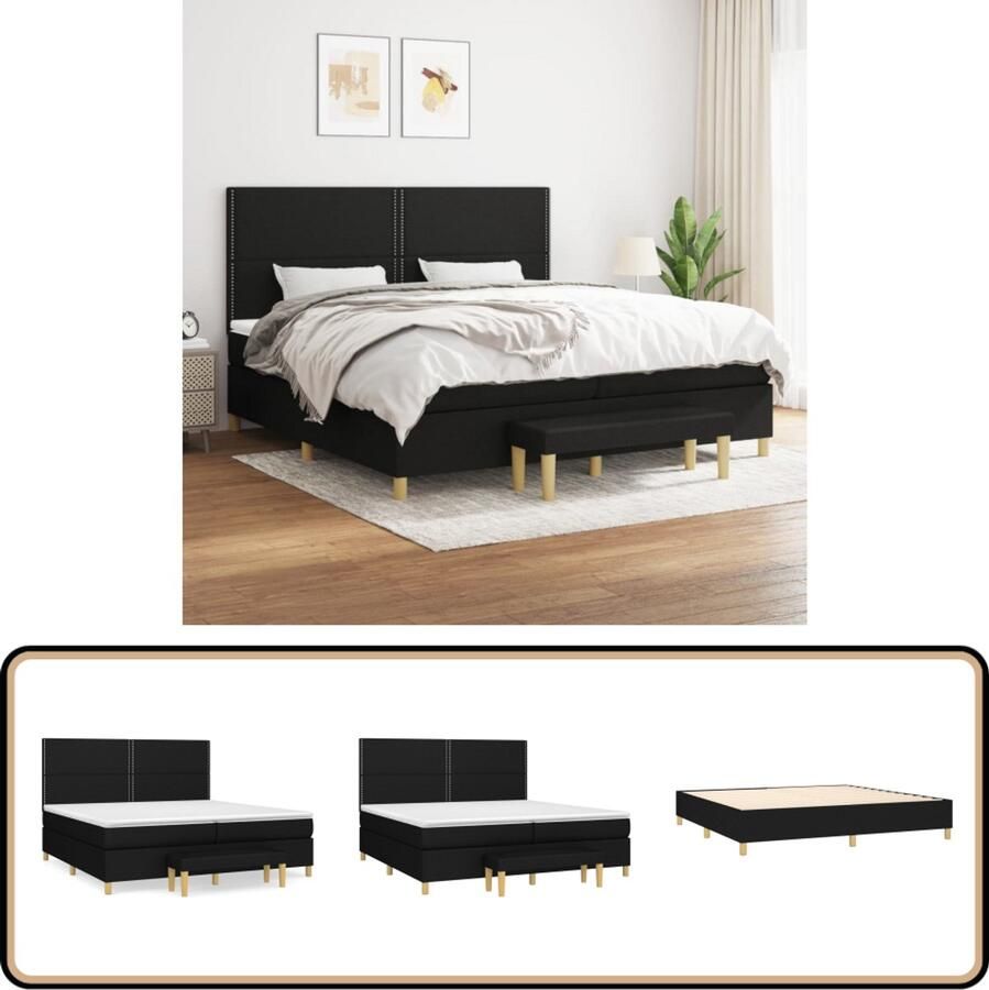 VidaXL Boxspring Zwart 200x200 cm Inclusief Matras Boxspringbed Luxe Boxspring Met Bank Tweepersoons Bed Zwarte Boxspring Pocketveer Matras Middelhard Matras Zitzak