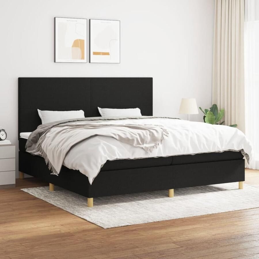VidaXL Boxspring Zwart 200x200 cm Inclusief Matrassen Boxspringbed Boxspring Bed Tweepersoonsbed Slaapcomfort Nacht Relaxen Rustig Slapen Zware Matras Pocketed Veren Hoofdbord Adjustable Headboard - Foto 2