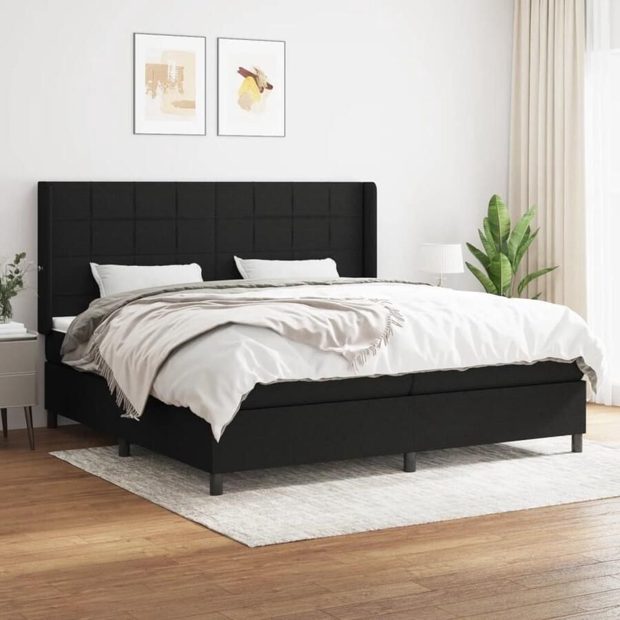 VidaXL Boxspring Zwart 200x200 cm Inclusief Matrassen Boxspringbed Slaapcomfort Pocketveermatras Middenhard Zwarte Boxspring Tweepersoons Bed Hoofdbord Frame Bed - Foto 2