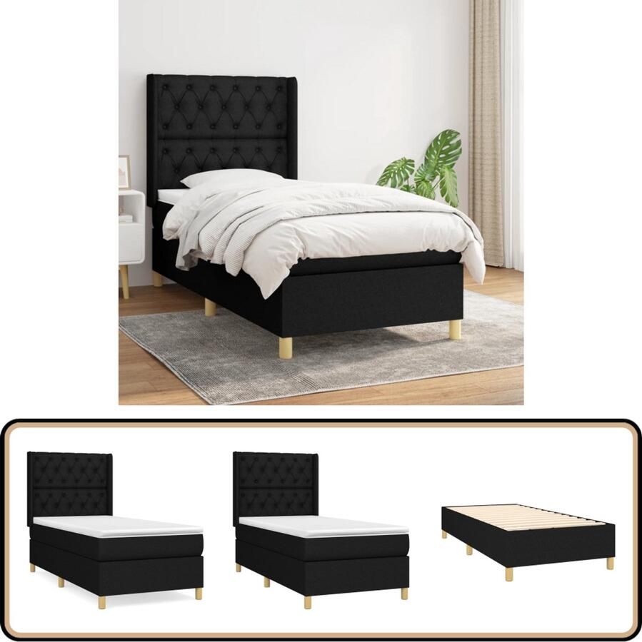 VidaXL Boxspring Zwart 80x200 cm Inclusief Matras Boxspringbed Boxspring Tweepersoonsbed Slaapcomfort Matras Hoofdbord Zware Materialen Designmeubel Modern Interieur