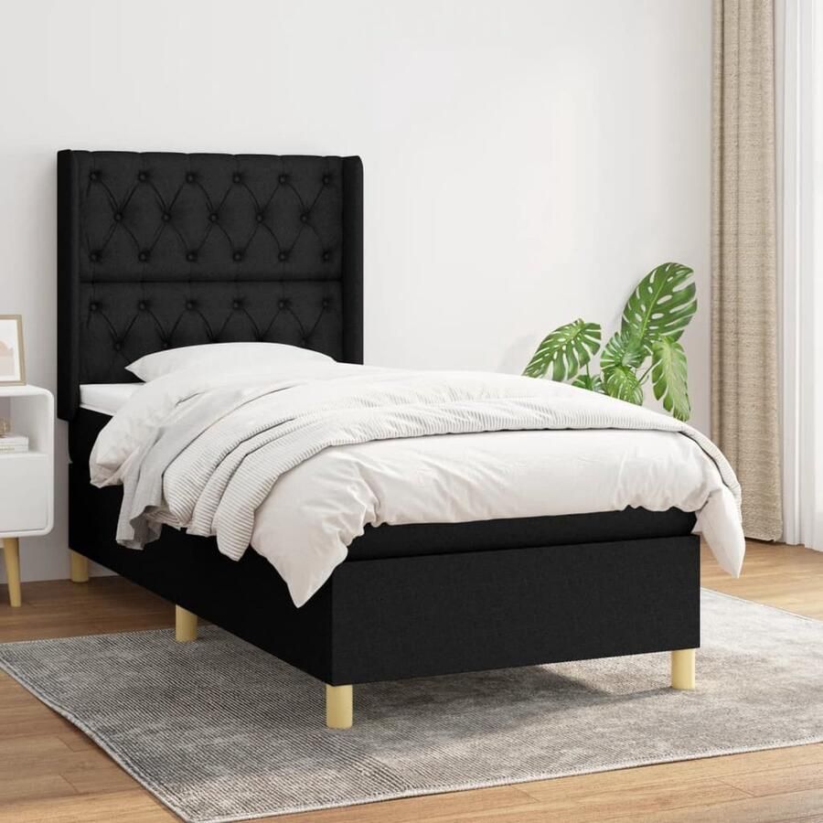VidaXL Boxspring Zwart 80x200 cm Inclusief Matras Boxspringbed Boxspring Tweepersoonsbed Slaapcomfort Matras Hoofdbord Zware Materialen Designmeubel Modern Interieur - Foto 2