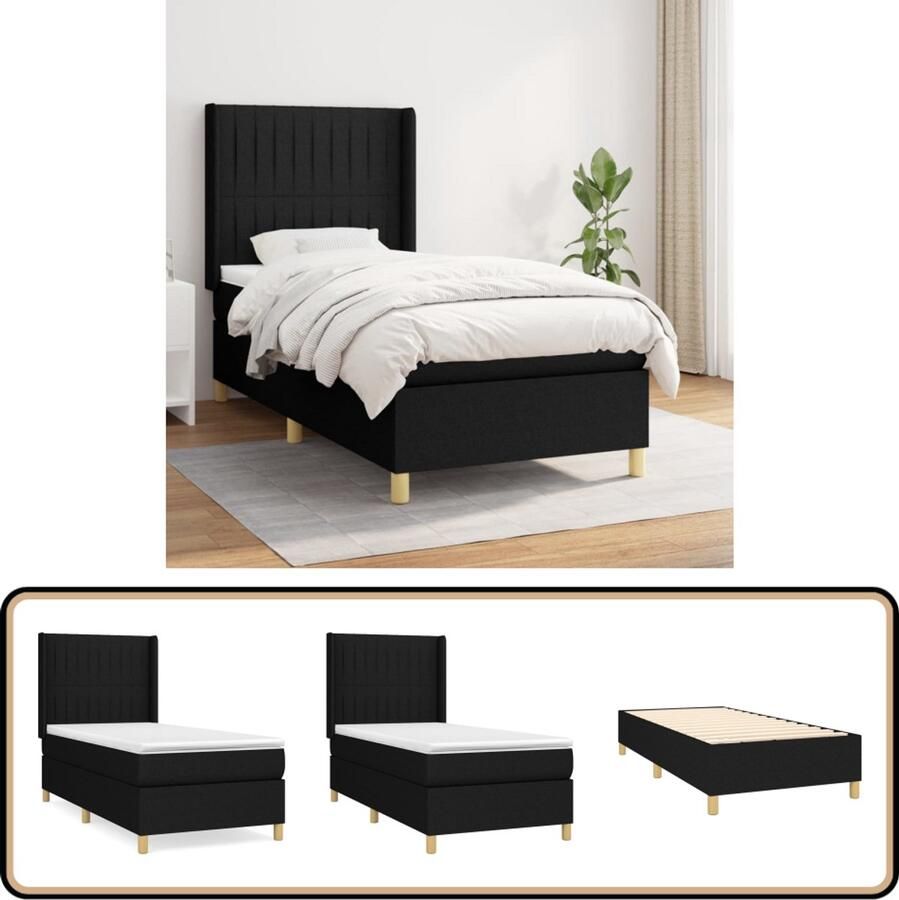 VidaXL Boxspring Zwart 100x200 cm Inclusief Matras Boxspringbed Pocketvering Matras Zwarte Boxspring Slaapcomfort Hoofdboard