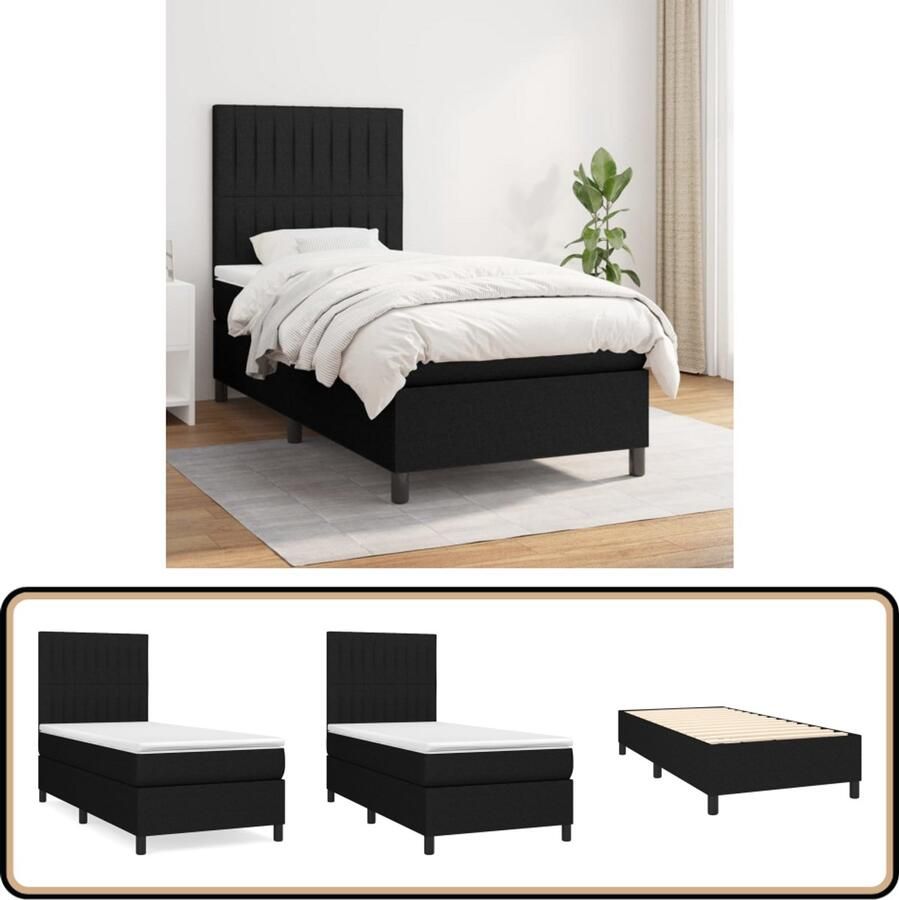 VidaXL Boxspring Zwart 90x190 cm Inclusief Matras Boxspringbed Boxspring Slaapkamerinrichting Tweepersoonsbed Bed Met Hoofdbord Zwarte Bed
