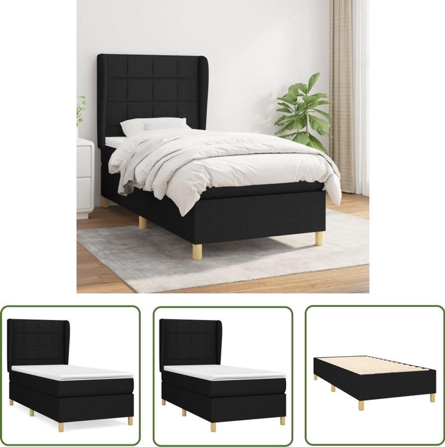 VidaXL Boxspring Zwart 90x190 cm Inclusief Matras Boxspringbed Boxsprings Slaapkamerinrichting Tweepersoonsbed Zwarte Bed Designbed Luxe Bed Ergonomisch Bed Matras Hoofdbord - Foto 3