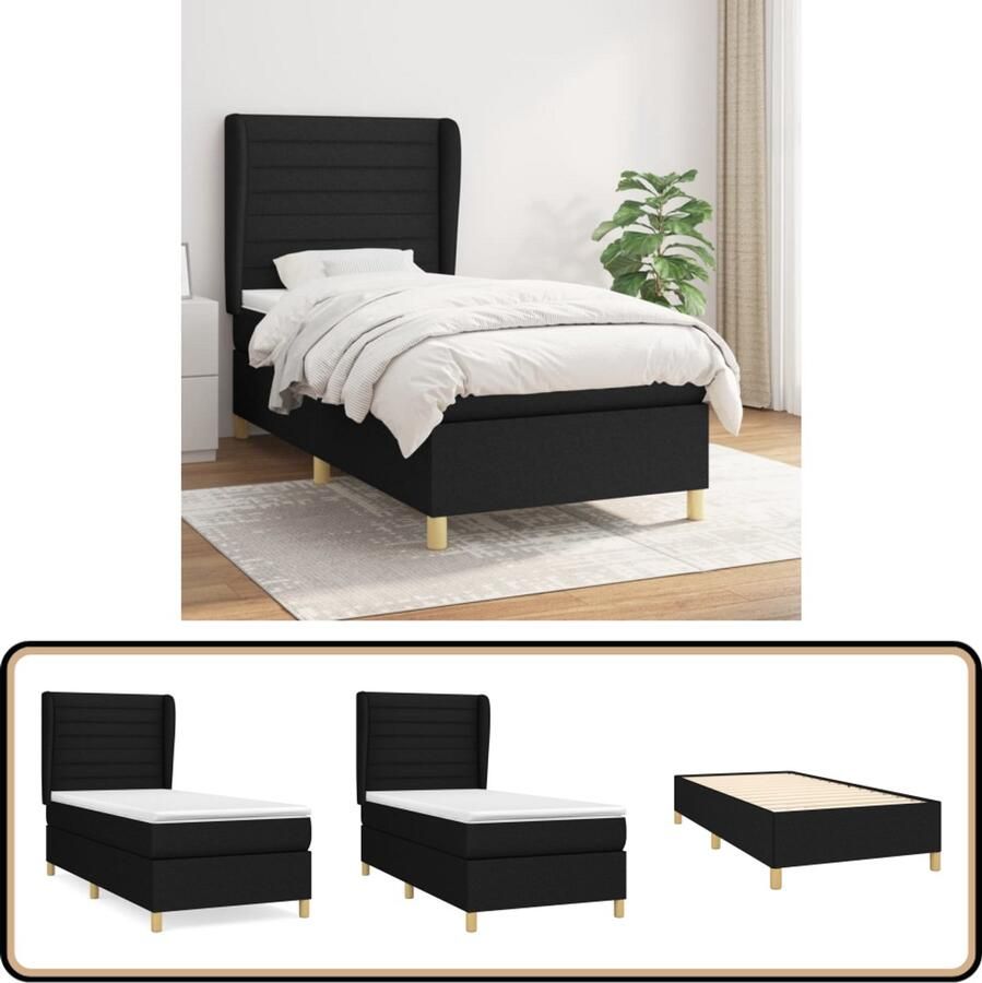 VidaXL Boxspring Zwart 90x190 cm Inclusief Matras Boxspringbed Pocketvering Slaapcomfort Zwarte Boxspring Hoofdboard