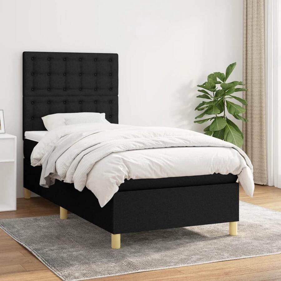 VidaXL Boxspring Zwart 90x190 cm Inclusief Matras Boxspringbed Pocketvering Slaapkamer Meubels Tweepersoons Bed Zwarte Bed Zware Boxspring - Foto 2