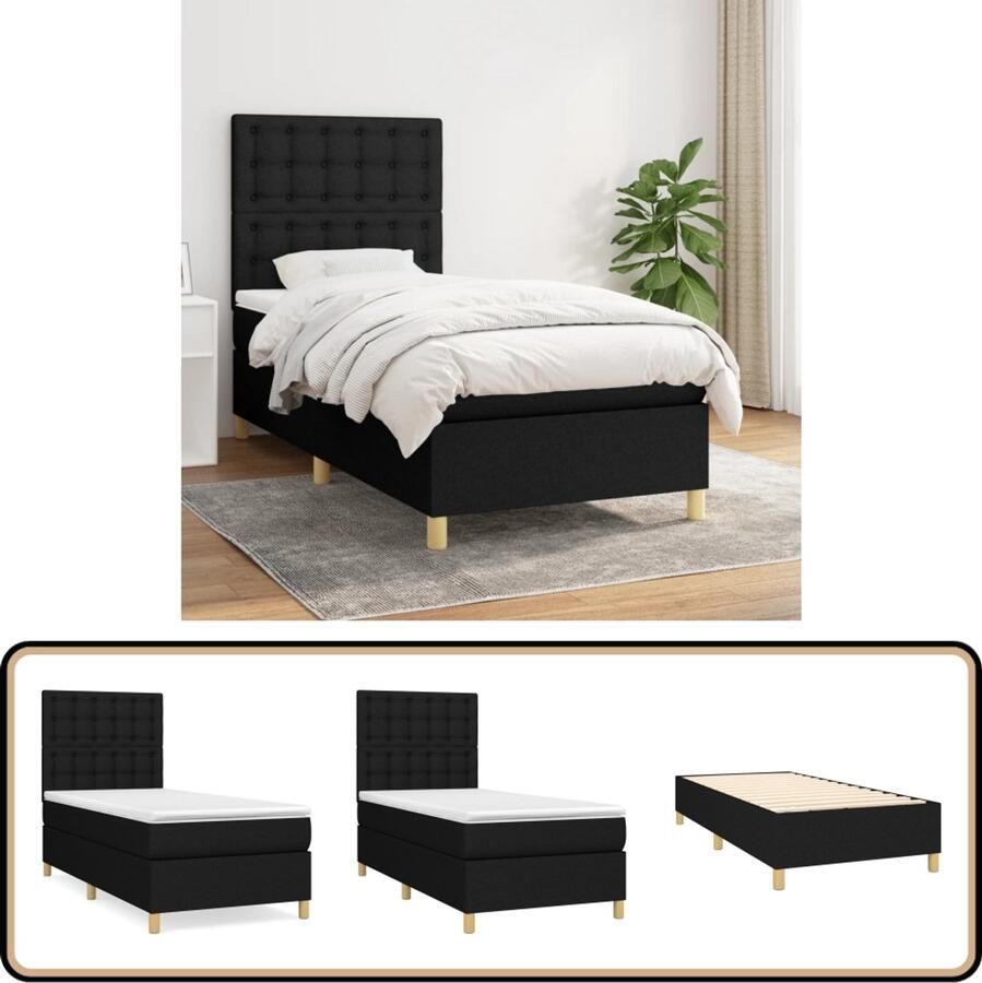 VidaXL Boxspring Zwart 90x190 cm Inclusief Matras Boxspringbed Pocketvering Slaapkamer Meubels Tweepersoons Bed Zwarte Bed Zware Boxspring