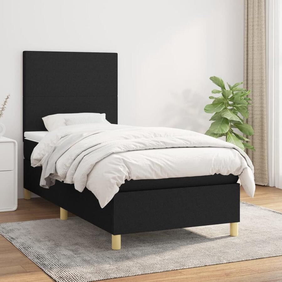 VidaXL Boxspring Zwart 90x200 cm Inclusief Matras Boxspringbed Boxspring Tweepersoonsbed Zitzakken Pocketed Spring Mattress Middenhard Matras Lederlook Designbed - Foto 2