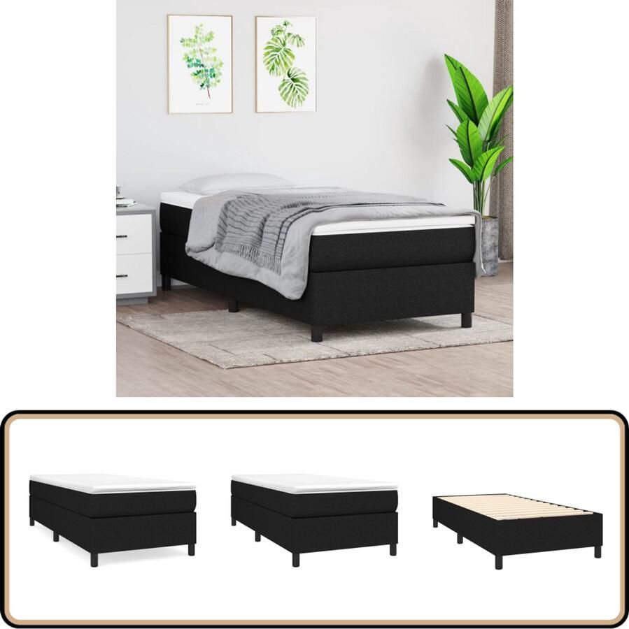 VidaXL Boxspring Zwart 90x200 cm Inclusief Matras Boxspringbed Slaapcomfort Boxsprings Tweepersoonsbed Frame Bed Met Hoofdbord Design Bed Modern Bed Zwarte Bed