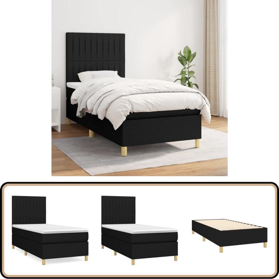VidaXL Boxspring Zwart Inclusief Matras 100x200 cm Boxspringbed Boxspring Bed Tweepersoonsbed Matras Pocketed Spring Mattress Adjustable Headboard Zwarte Boxspring