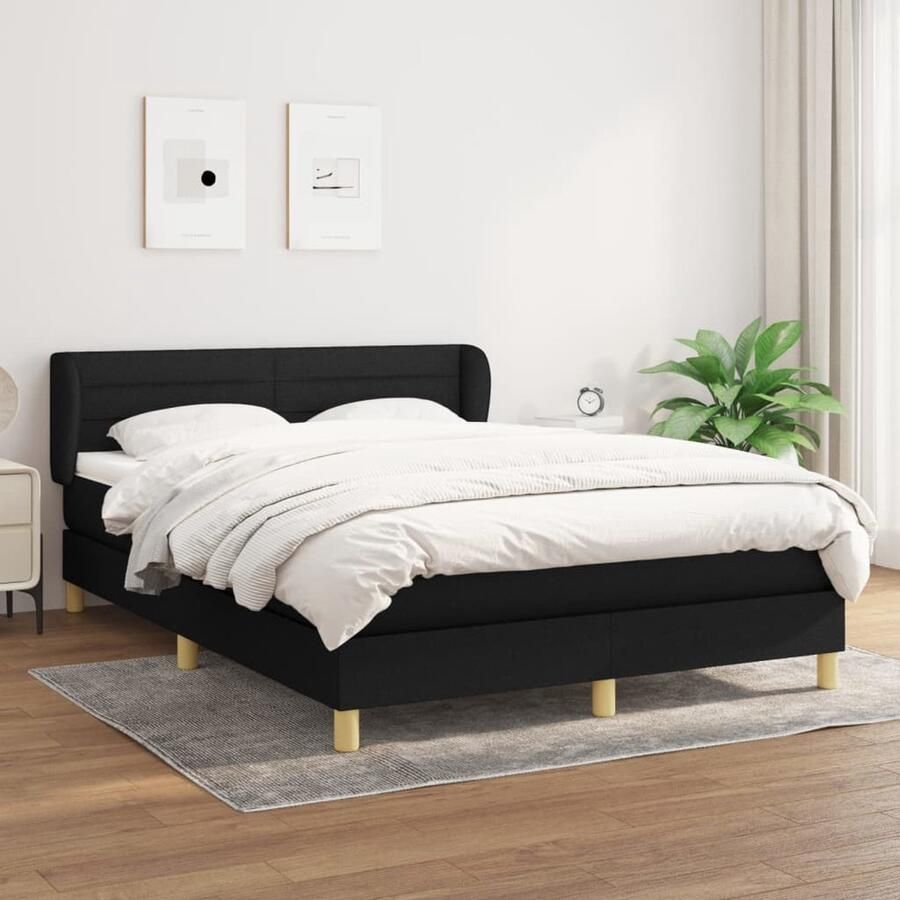 VidaXL Boxspring Zwart Inclusief Matras 140x190 cm Boxspringbed Boxspring Tweepersoonsbed Slaapcomfort Pocketvering Middenhard Zware Constructie Modern Design Zwart - Foto 2