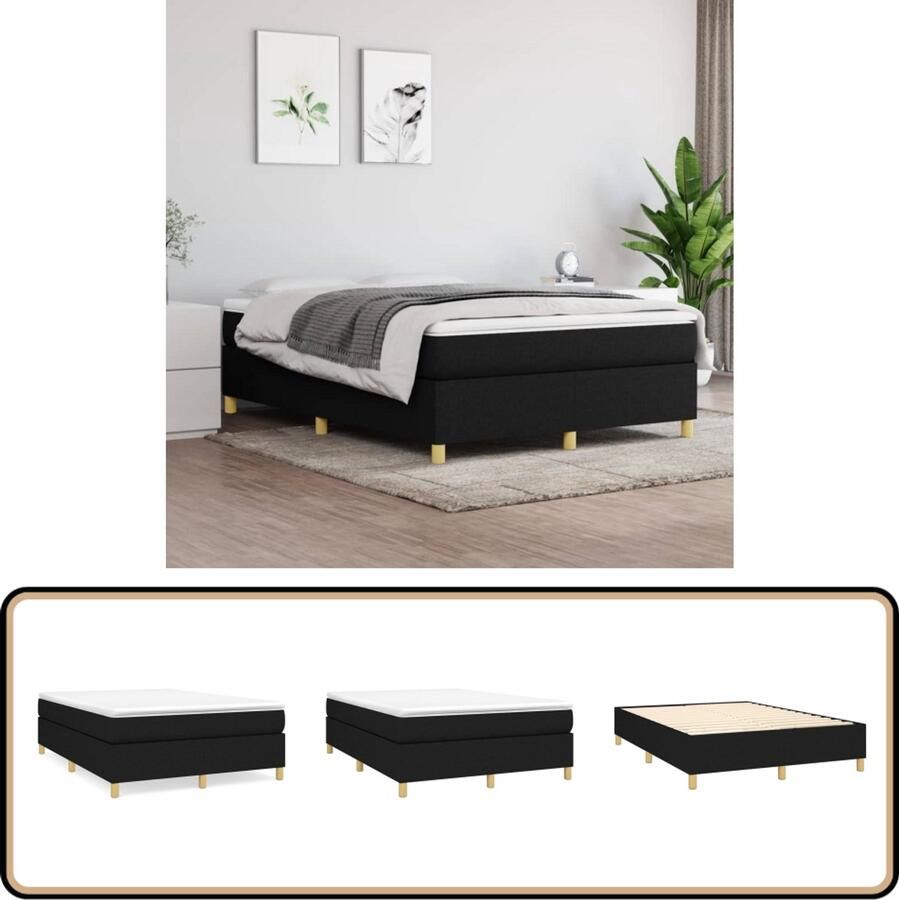 VidaXL Boxspring Zwart Inclusief Matras 140x190 cm Boxspringbed Boxspring Tweepersoonsbed Zware Materialen Pocketed Spring Mattress Medium Firm Mattress Black Frame