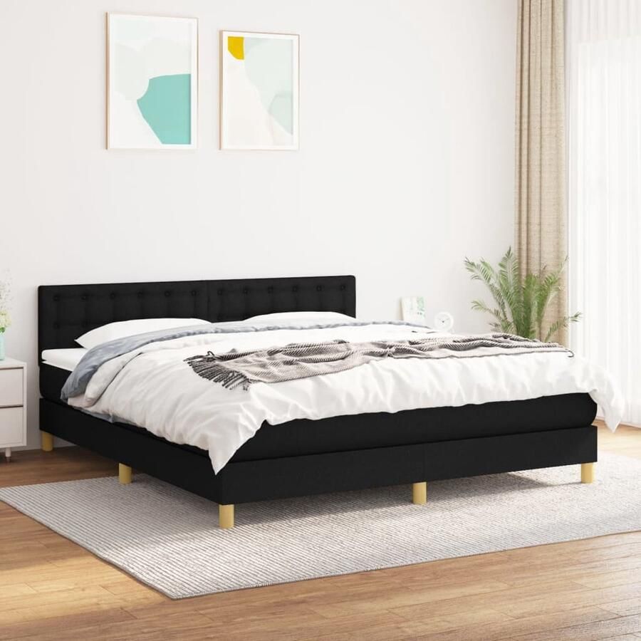 VidaXL Boxspring Zwart Inclusief Matras 160x200 cm Boxspringbed Boxspring Slaapkamerinrichting Tweepersoonsbed Verstelbare Hoofdbord Pocketveermatras Zwarte Bed - Foto 2