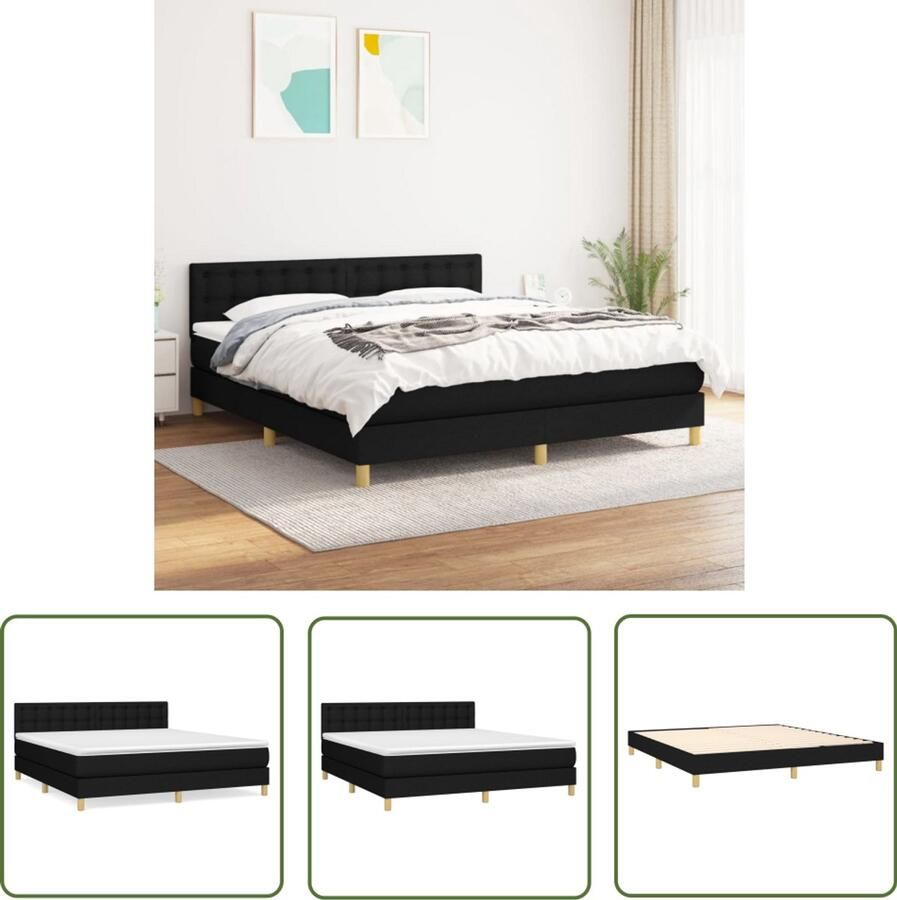 VidaXL Boxspring Zwart Inclusief Matras 160x200 cm Boxspringbed Boxspring Slaapkamerinrichting Tweepersoonsbed Verstelbare Hoofdbord Pocketveermatras Zwarte Bed