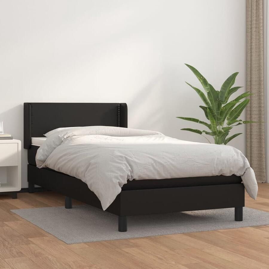 VidaXL Boxspring Bed Kunstleer Zwart 90x200 cm Boxspringbed Kunstleder Bed Verstelbare Hoofdbord Pocketveer Matras Middelhard Matras Slaapkamer Meubels - Foto 2