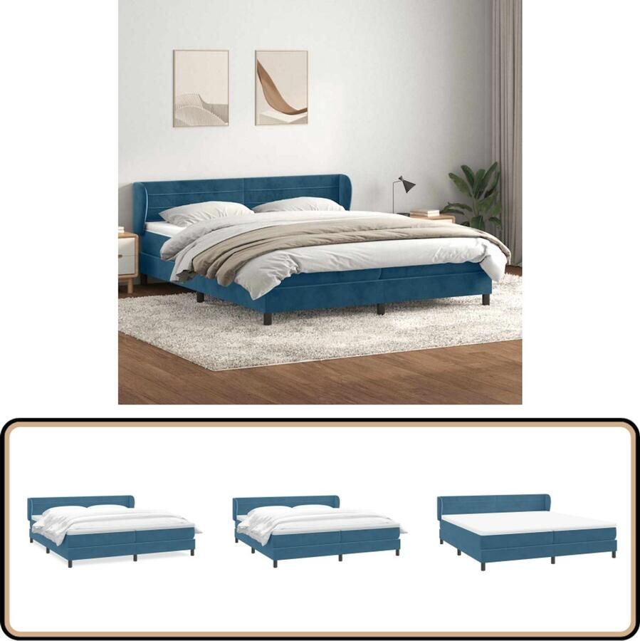 VidaXL Boxspringbed 200x220 cm Donkerblauw Boxspringbed Tweepersoonsbed Donkere Kleuren Luxe Bed Comfortabel Bed Boxspring Frame Fluweel Bed Houten Bed Groot Bed Master Bedroom Furniture Slaapkamer Meubels
