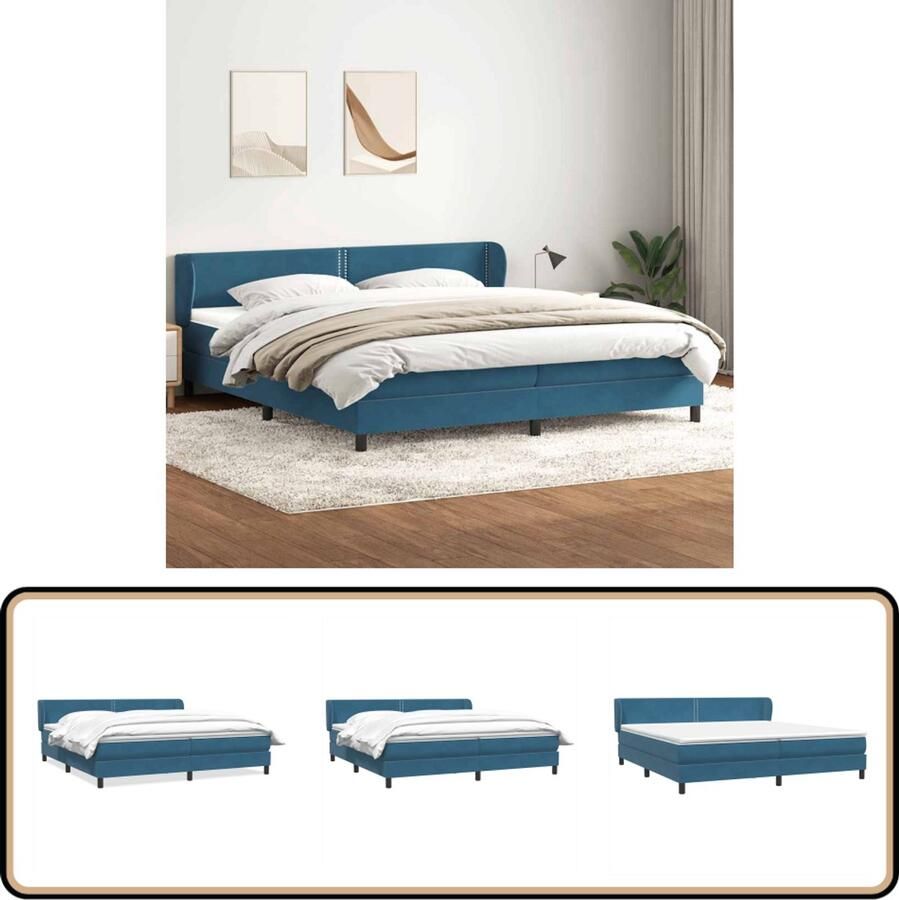 VidaXL Boxspringbed 200x220 cm Fluweel Donkerblauw Boxspringbed Tweepersoonsbed Donkerblauw Bed Fluweel Bed Boxspring