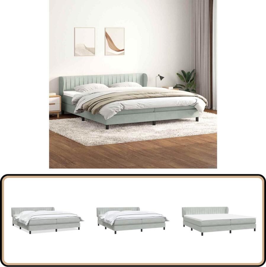 VidaXL Boxspringbed 200x220 cm Lichtgrijs Fluweel Boxspringbed Tweepersoonsbed Slaapcomfort Fluweel Bed Hoofdbord