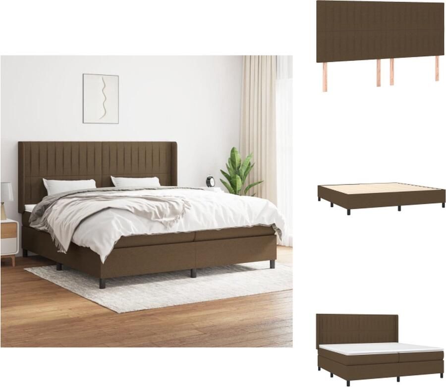 VidaXL Boxspringbed Pocketvering 203x203 cm Donkerbruin Duurzaam Verstelbaar hoofdbord Middelharde ondersteuning Huidvriendelijk topmatras Incl montagehandleiding Bed