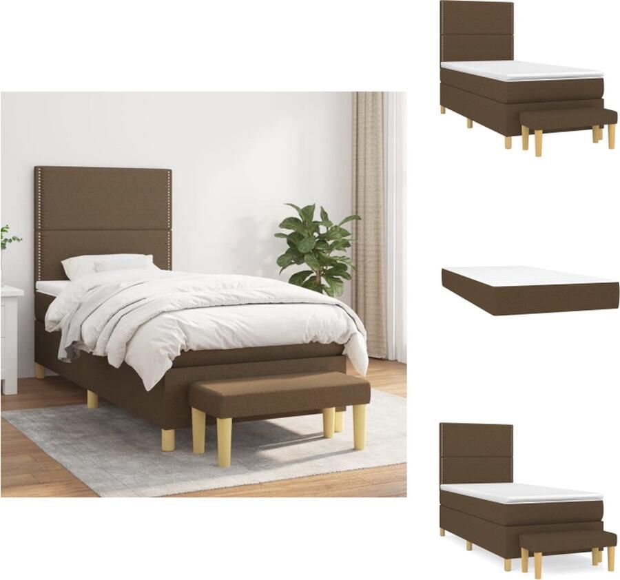 VidaXL Boxspringbed 203x83x118 128 cm Donkerbruin Pocketvering matras 80x200x20 cm Verstelbaar hoofdbord en comfortabele ondersteuning Huidvriendelijk topmatras 80x200x5 cm Multifunctioneel bankje Inclusief montagehandleiding Bed - Foto 3