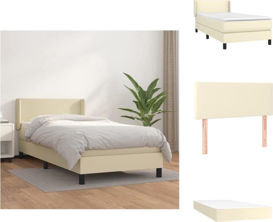 VidaXL Boxspringbed Bed 203 x 103x 78 88 cm Crème kunstleer Hoogwaardig en duurzaam Verstelbaar hoofdbord Pocketvering matras Middelharde ondersteuning Huidvriendelijk topmatras Inclusief montagemateriaal Bed