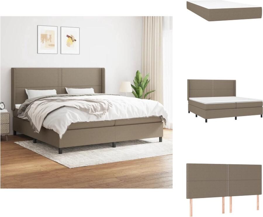 VidaXL Boxspringbed Comfort Bed 203 x 203 x 118 128 cm Taupe + Wit Pocketvering matras 100x200x20 cm Topmatras 200x200x5 cm Duurzaam materiaal Bed - Foto 3