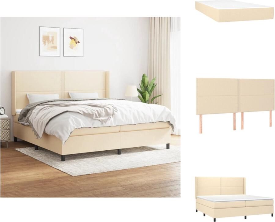 VidaXL Boxspringbed Comfort Bed 203 x 203 x 118 128 cm Crème Met verstelbaar hoofdbord Pocketvering matras Middelharde ondersteuning Huidvriendelijk topmatras Bed - Foto 2