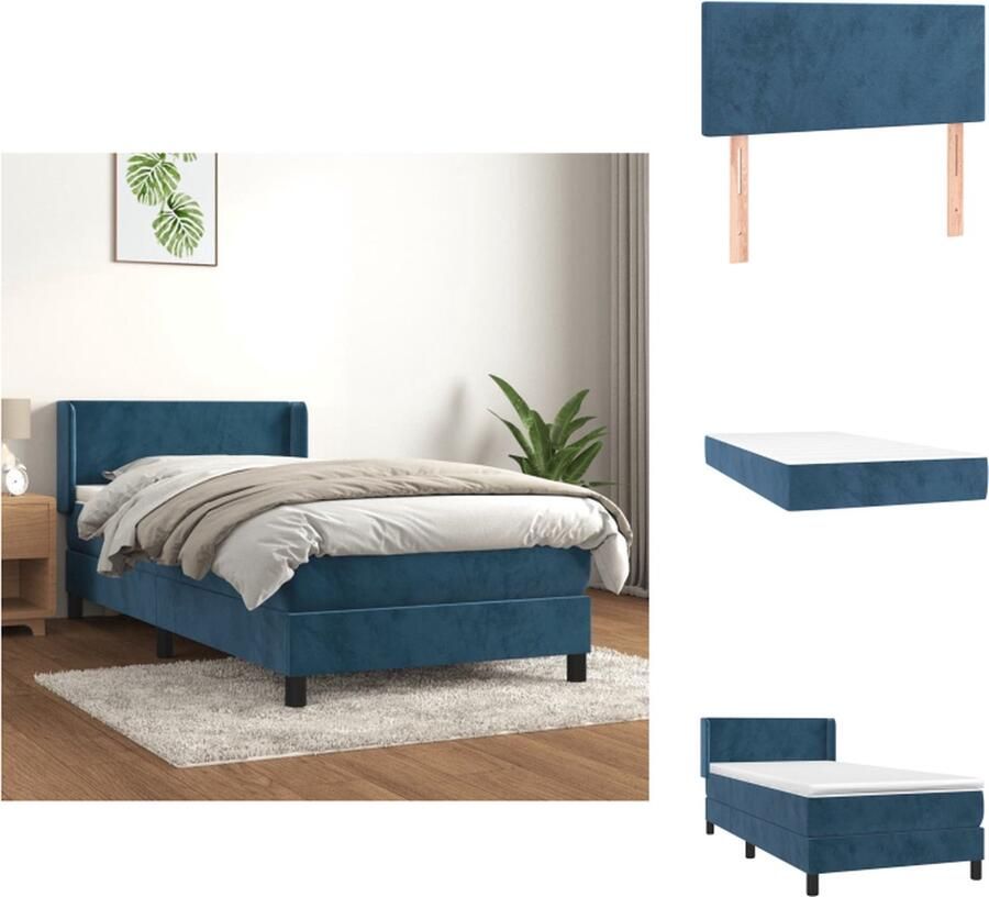 VidaXL Boxspring Bed Donkerblauw fluweel 203x103x78 88 cm Met verstelbaar hoofdbord Pocketvering matras Middelharde ondersteuning Huidvriendelijk topmatras Bed