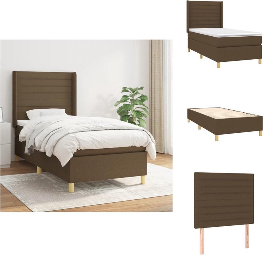 VidaXL Boxspringbed met Verstelbaar Hoofdbord 203 x 103 x 118 128 cm Donkerbruin Pocketvering Matras Middelharde Ondersteuning Huidvriendelijk Topmatras Bed